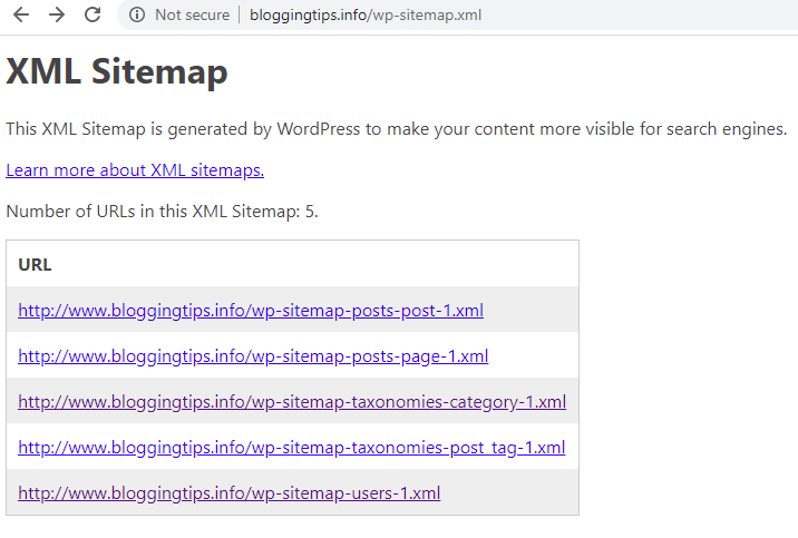 WordPress 5.5 sitemap